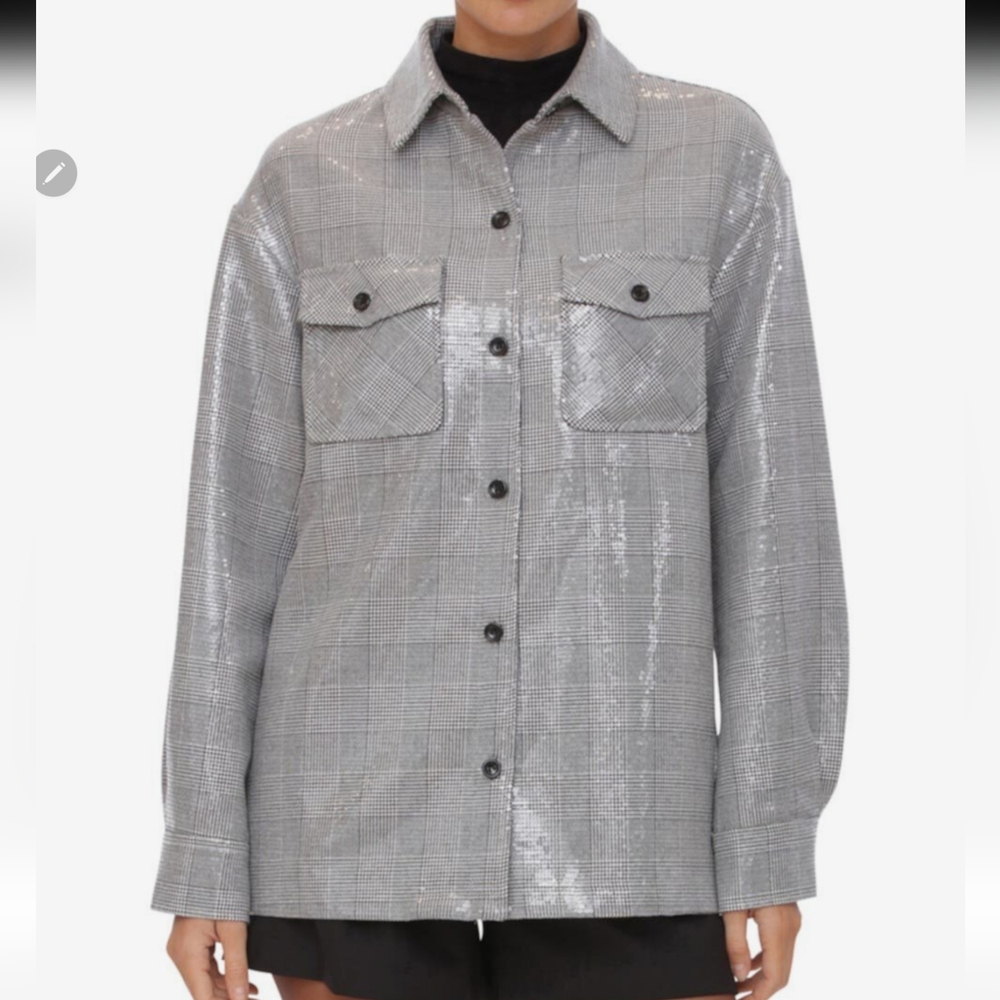 Avec Les Filles, Sequin Plaid Shirt  Jacket. Size XL, NWT.
